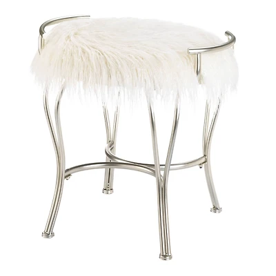 21.25" White Faux Fur Vanity Stool