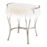 21.25" White Faux Fur Vanity Stool