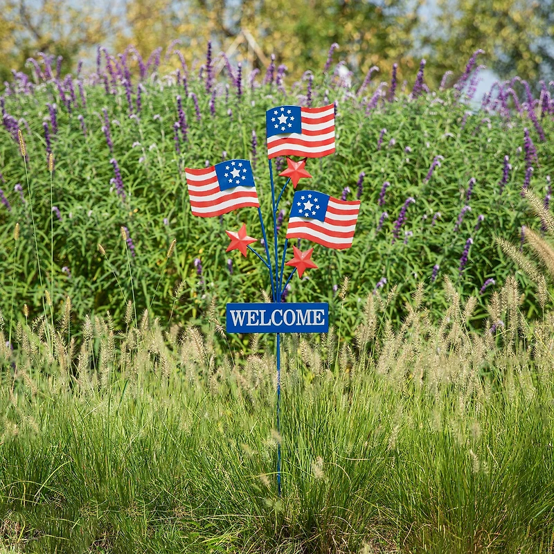 Glitzhome® 42" Patriotic Welcome Metal Flags Yard Stake