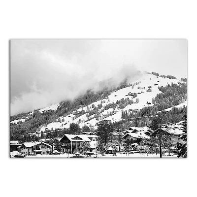 Grayscale Mountain Homes 36x24 Canvas Wall Art