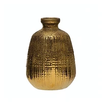 Hello Honey® 8" Gold Textured Terracotta Vase with Lines