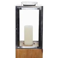 Brown Mango Wood Contemporary Candle Holder Lantern, 36" x 9" x 9"