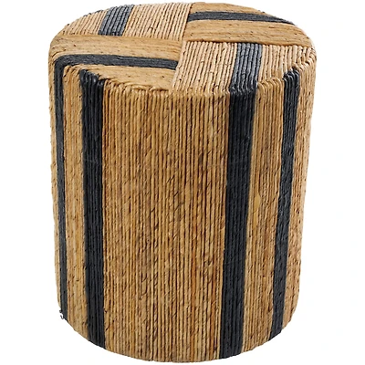 Brown Banana Leaf Handmade Linear Wrapped Accent Table with Navy Stripes