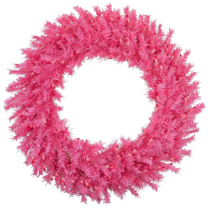 3ft. Pre-Lit Pink Spruce Christmas Wreath, Pink Lights