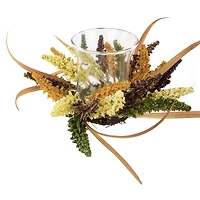 18" Autumn Harvest Pillar Candle Holder with Artificial Fall Foliage