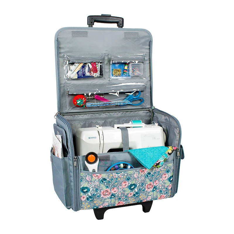 Everything Mary Green Floral Rolling Sewing Machine Tote