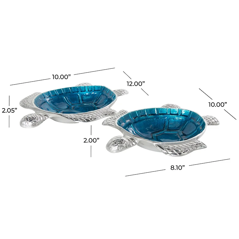 Blue Aluminum Metal Turtle Enameled Decorative Bowls, 2ct.