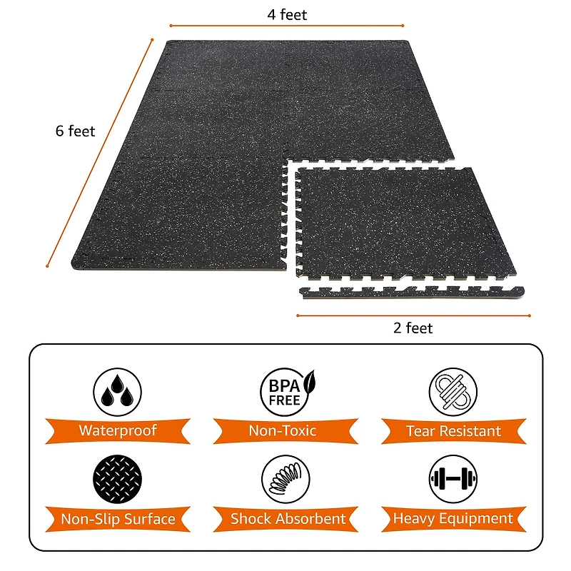 Sorbus 25" Black Exercise Mat Tile Set