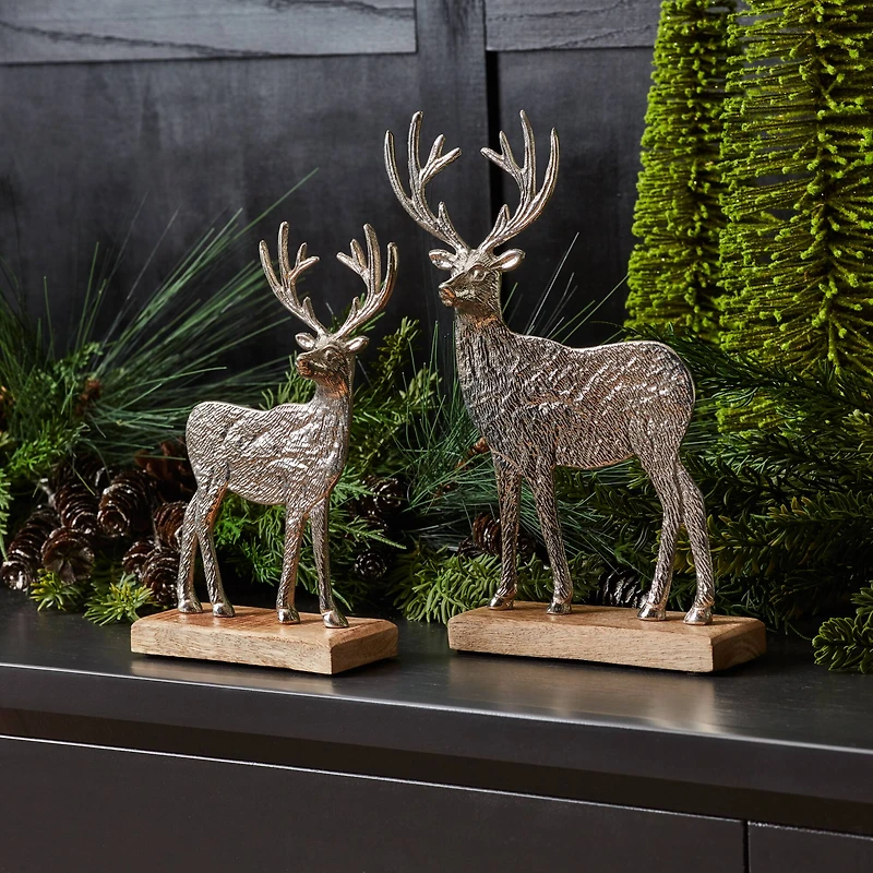 Metal Deer Silhouette with Wood Base Set