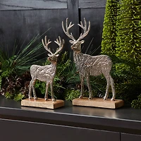 Metal Deer Silhouette with Wood Base Set