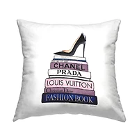 Stupell Industries Chic Black High Heel Stacked Fashion Books Throw Pillow, 18" x 18"
