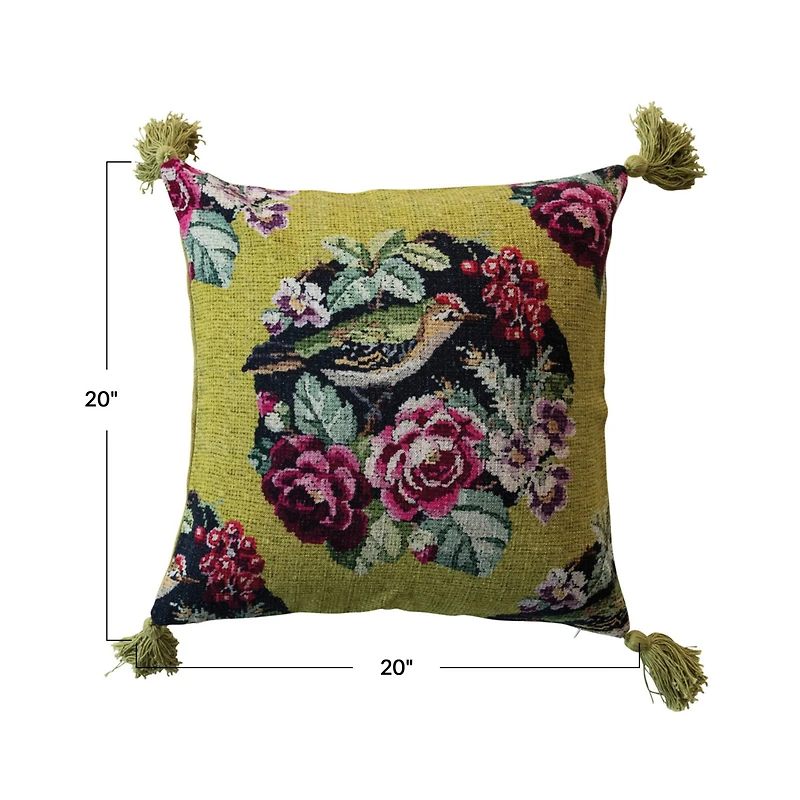 Hello Honey® 20" Bird & Floral Accent Pillow wiith Tassels