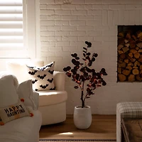 3ft. Pre-Lit Artificial Halloween Black Eucalyptus Tree with 80 Orange & Purple LED Lights