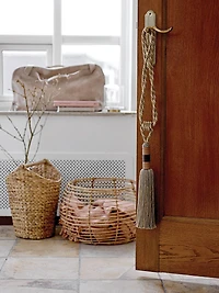 Hello Honey® 16" Bankuan Braided Oval Toilet Paper Basket with Wood Bar