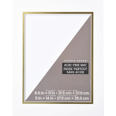 11" x 14" White & Gold Double Mat by Studio Décor®, 8.5" x 11" Opening Size