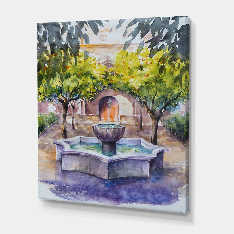 Designart - Small Fountain Picture With Trees In The Village