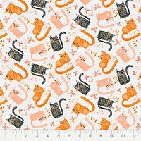 Fabric Editions White Playful Kittens Cotton Fabric