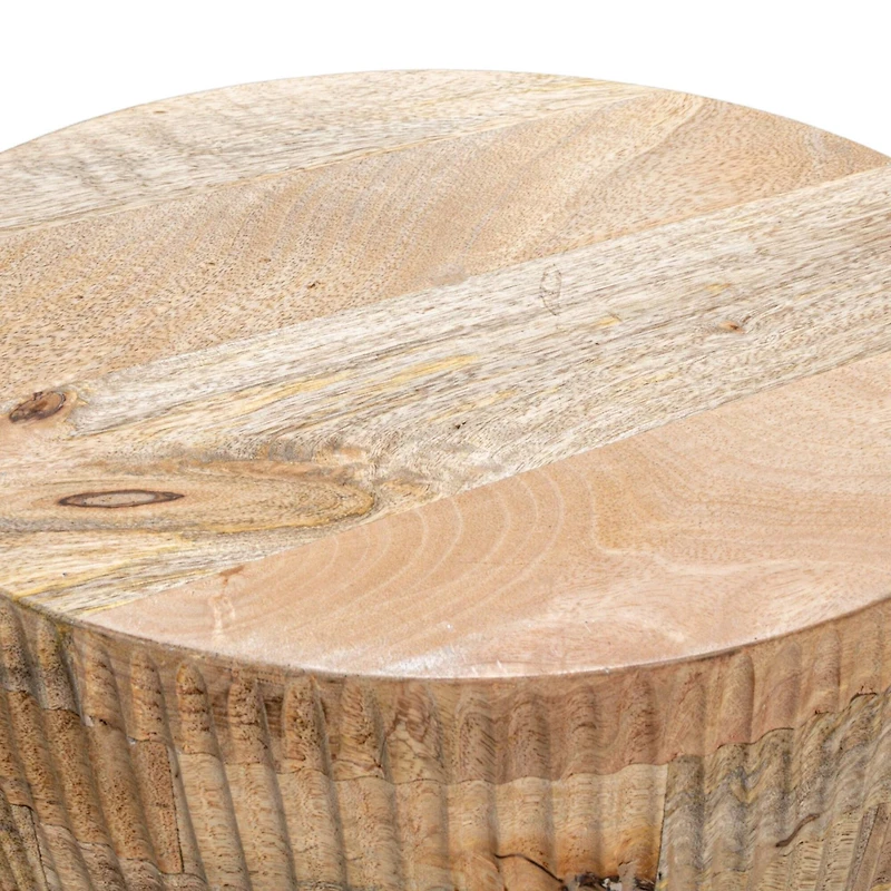 Hello Honey® 26" Round Hand-Carved Natural Mango Wood Stool
