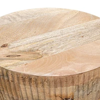 Hello Honey® 26" Round Hand-Carved Natural Mango Wood Stool