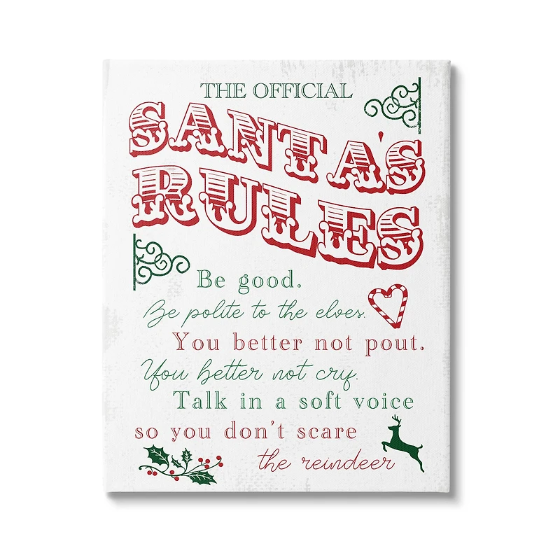 Stupell Industries Official Santa's Rules Christmas List Canvas Wall Art