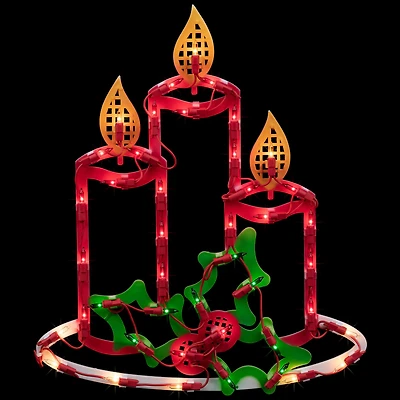 16.5" Lighted Candles with Holly and Berry Christmas Window Silhouette