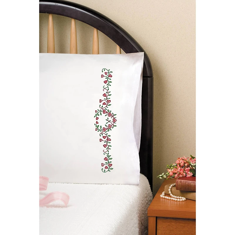 Tobin Stamped For Embroidery Heart Vine Pillowcase Set