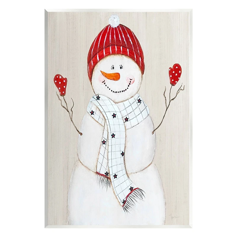 Stupell Industries Seasonal Snowman Smiling Red Hat Wall Plaque Art