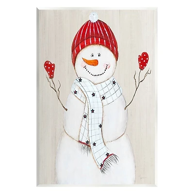 Stupell Industries Seasonal Snowman Smiling Red Hat Wall Plaque Art