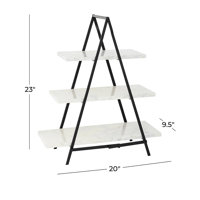 23" White Marble & Iron Contemporary 3-Tier Tray Stand
