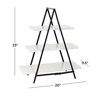 23" White Marble & Iron Contemporary 3-Tier Tray Stand
