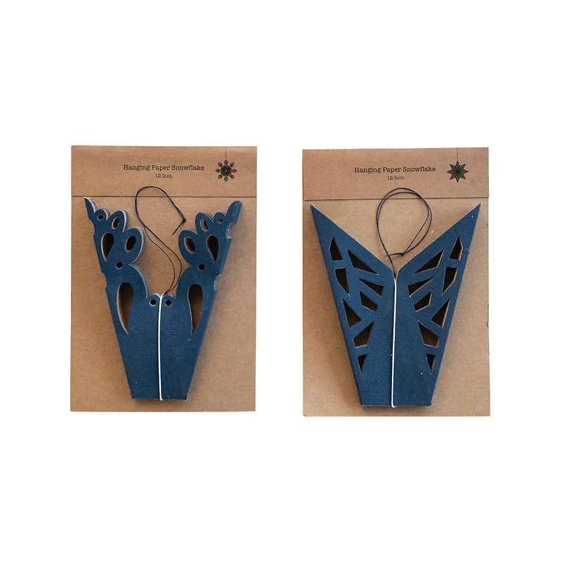 Hello Honey® 7" Navy & Gold Flocked Paper Snowflake Ornament Set