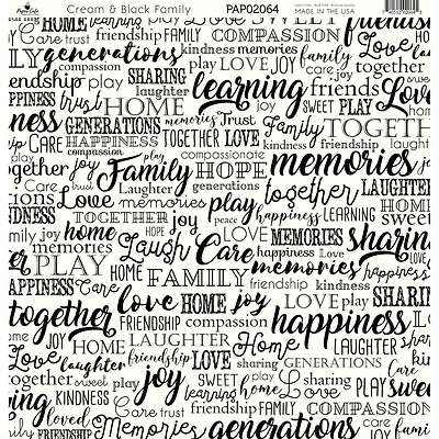 Paper Café Cream & Black Family 12" x 12" Cardstock, 15 Sheets