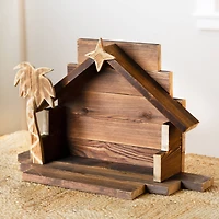 Wooden Nativity Stable with Star and Palm Tree - 22"