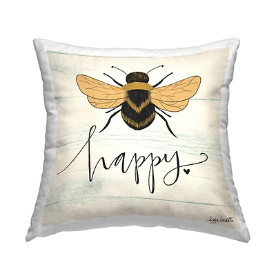 Stupell Industries Bee Happy Yellow Green Family Word Design Throw Pillow 18" x 18"