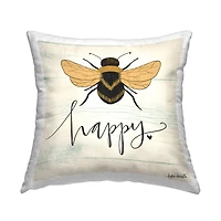 Stupell Industries Bee Happy Yellow Green Family Word Design Throw Pillow 18" x 18"