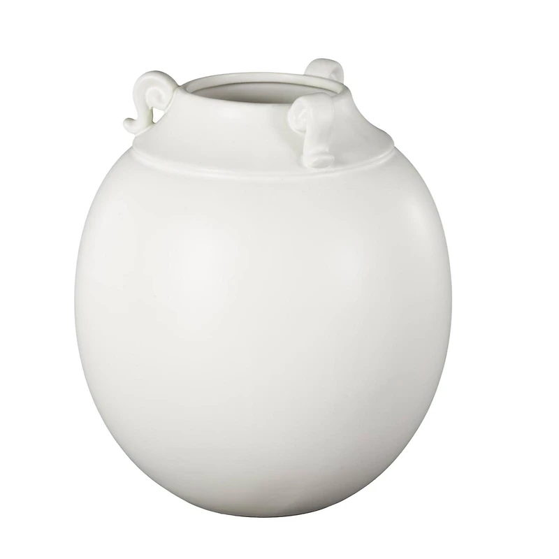 11" White Ceramic Minimalistic Vase with Scroll Handles