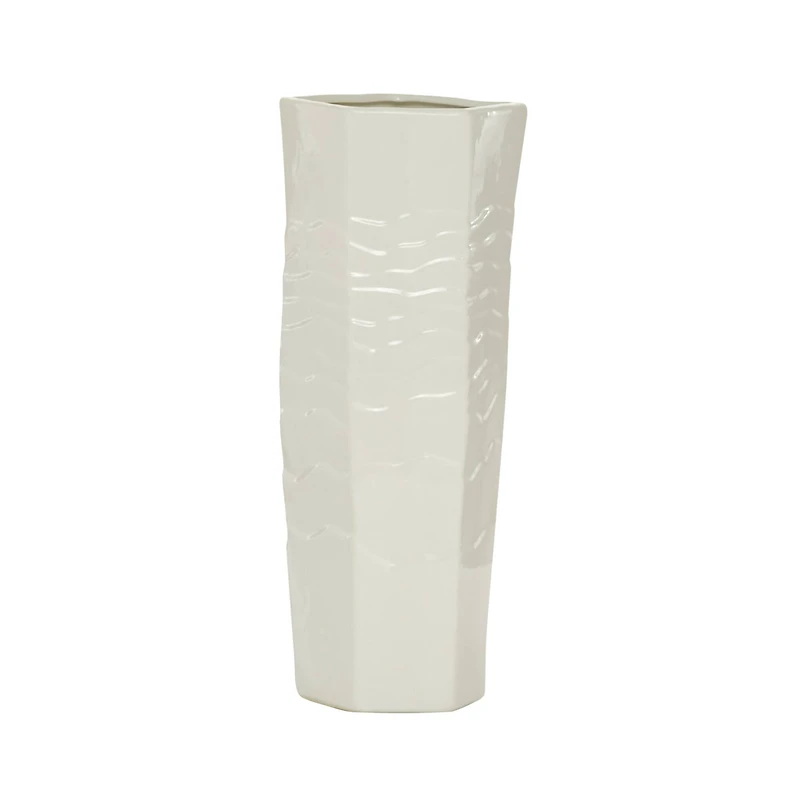 White Ceramic Contemporary Vase, 16" x 6" x 6"