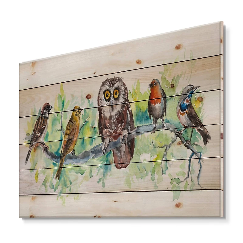 Designart - Owl On A Branch With Bird Friends