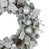 30" Flocked Foliage Christmas Wreath with Bow