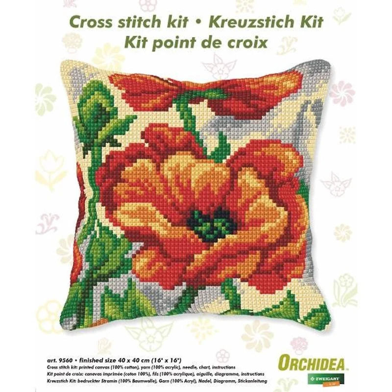 Orchidea Cushion Cross Stitch Kit Poppy