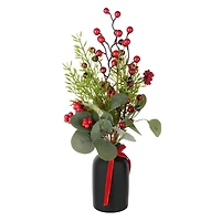 16.5" Red Berry & Greenery Arrangement in Black Ceramic Vase by Ashland®