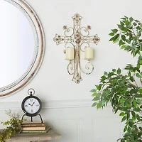 White Iron French Country Wall Sconce, 24" x 17" x 5"