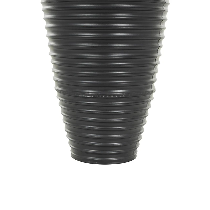 Black Ribbed Floor Metal Vase Set with Horizontal Grooves