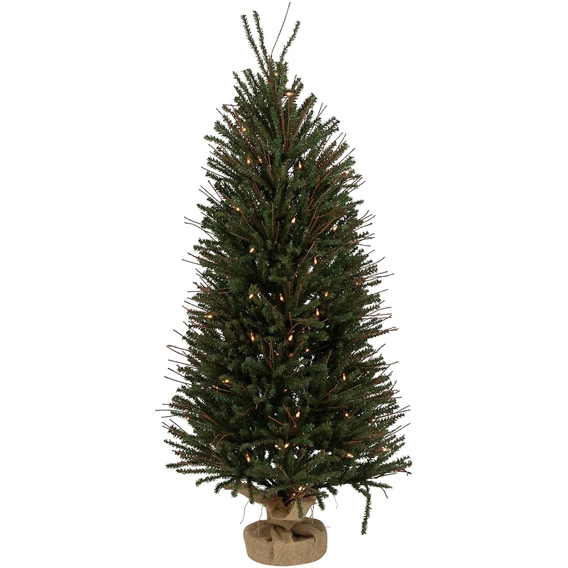 4ft. Pre-Lit Medium Warsaw Twig Artificial Christmas Tree in Burlap Base, Clear Lights