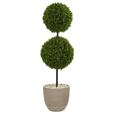 4ft. UV Resistant Boxwood Double Ball Topiary Artificial Tree in Oval Planter