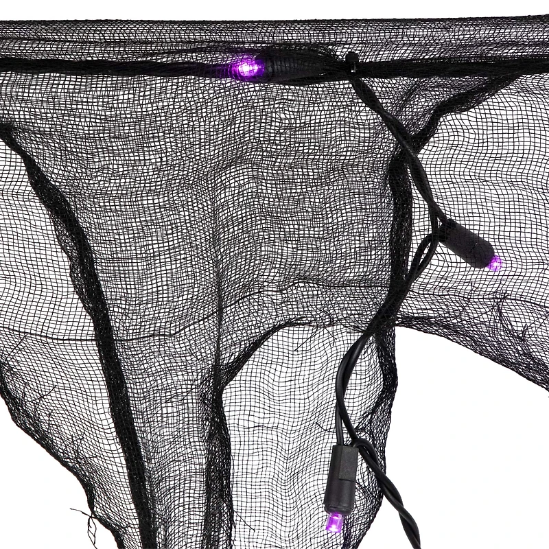 4ft. Pre-Lit Purple LED Halloween Black Gauze Drape Lights
