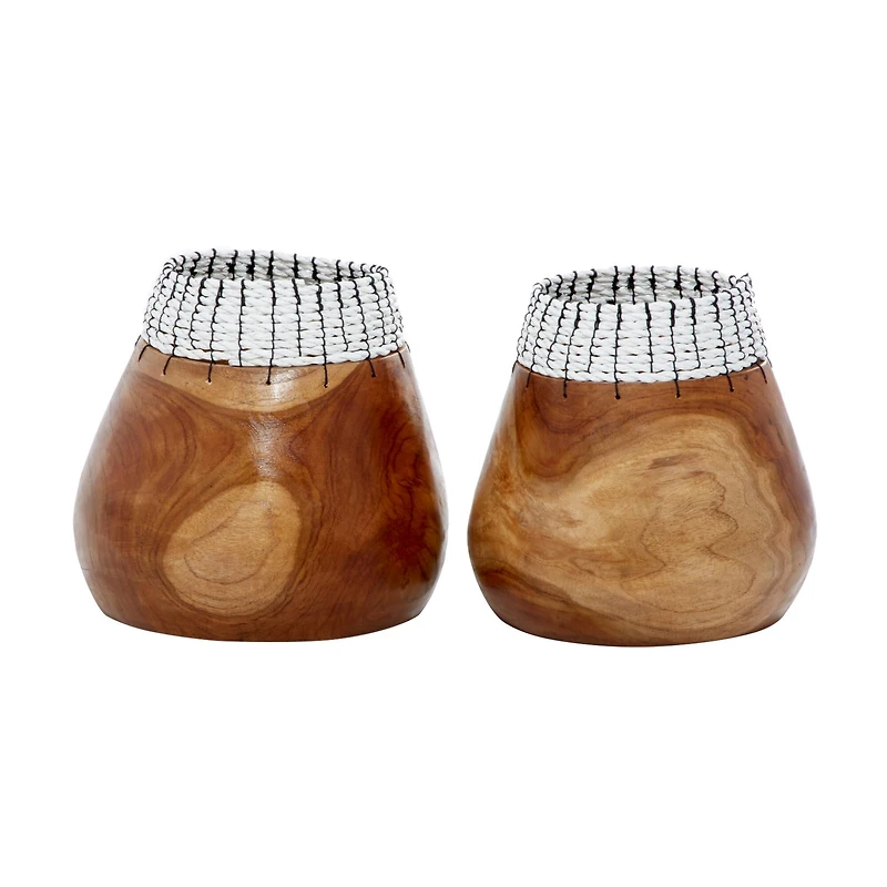 The Novogratz Set of 2" White Teak Wood Natural Decorative Bowls 9", 9"