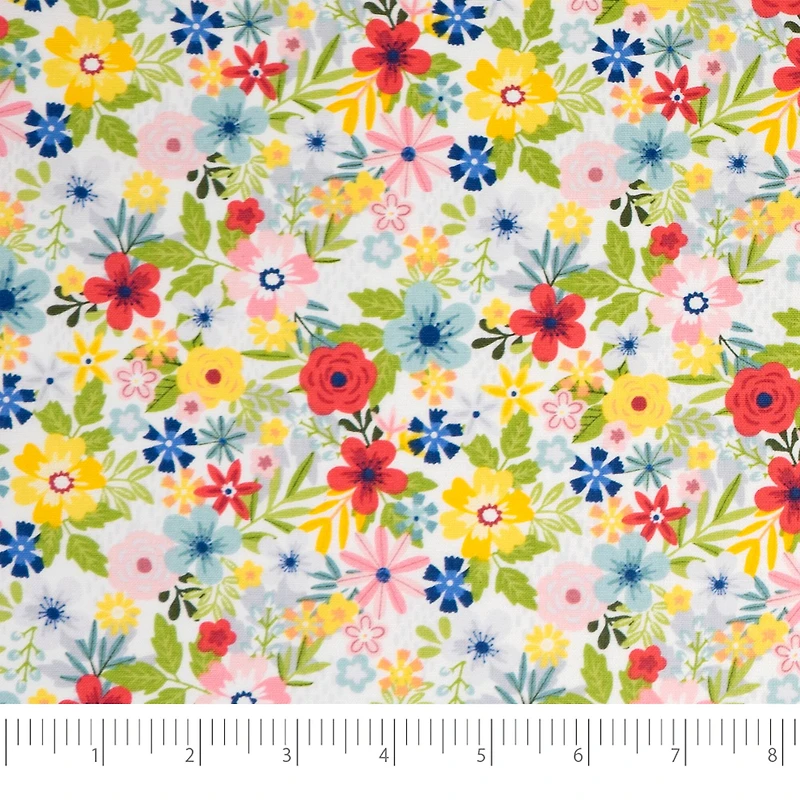 SINGER® White Floral Cotton Fabric