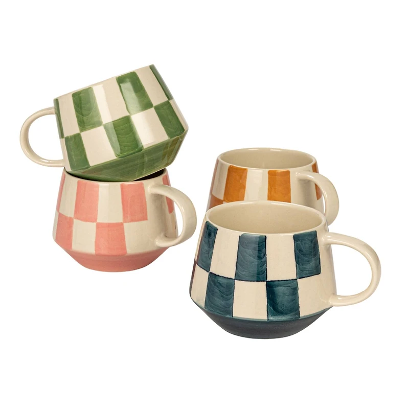 Hello Honey® 10oz. Checkered Stoneware Mug, 4ct.