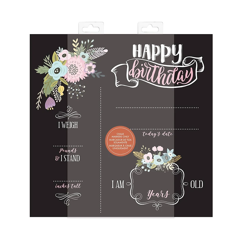 RoomMates 12" Double-Sided Floral Birthday Chalkboard